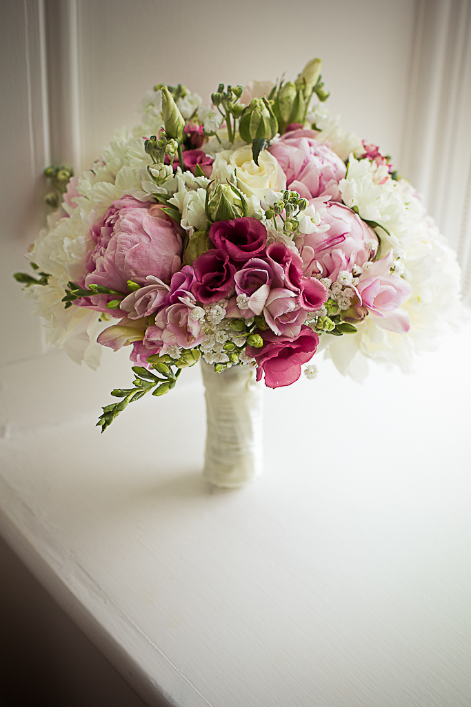 pink purple white wedding bouquet